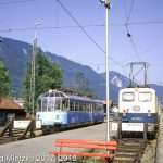 141 377 und 491 001 (Gläserner Zug) in Oberammergau am 15.08.1983